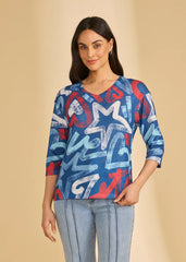 FDJ 3/4 Sleeve V-Neck Top in Pop