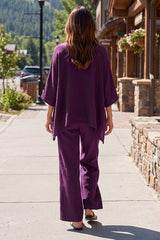 100% Cotton Poncho Style Top + Pull On Pant Set