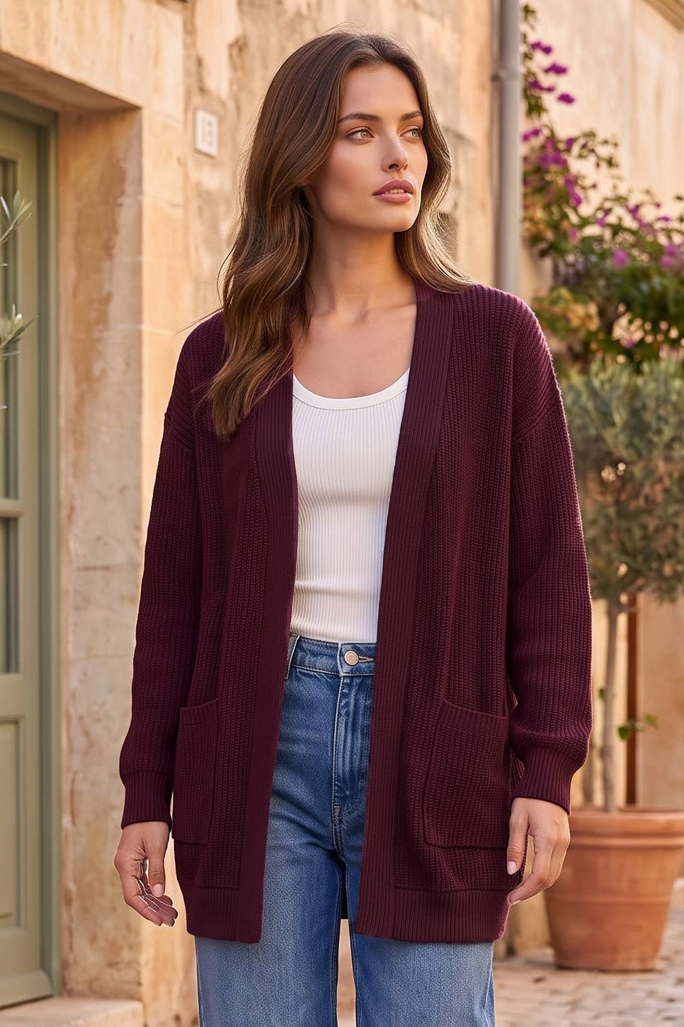 Curly Rib Relaxed Front Pocket Cardigan