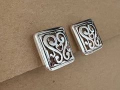 FR5198 Filigree Square Metal Button Clip Earrings