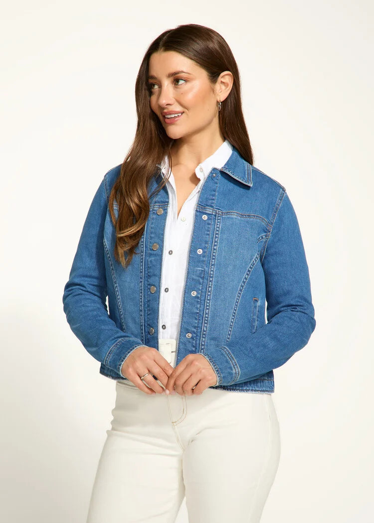 FDJ Snap Front Denim Jacket in Medium Blue 1914843