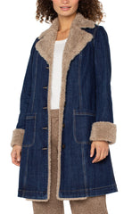 Liverpool LM1C05FH5 Long Sherpa Trimmed Notch Collar Jacket
