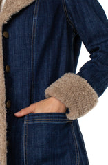 Liverpool LM1C05FH5 Long Sherpa Trimmed Notch Collar Jacket